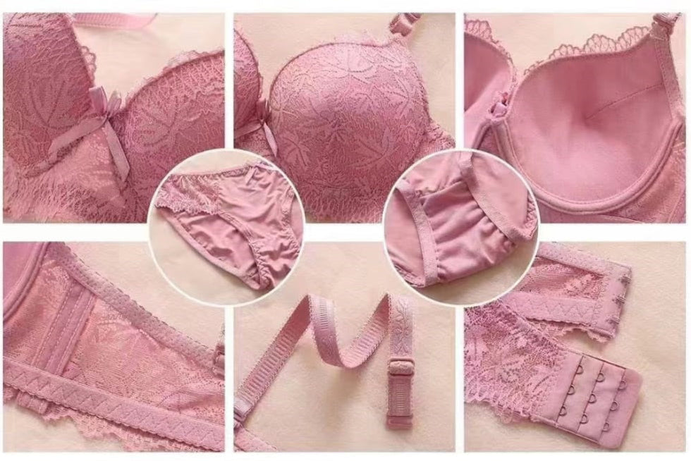 Floral Net Soft Padded Fancy Bra Set